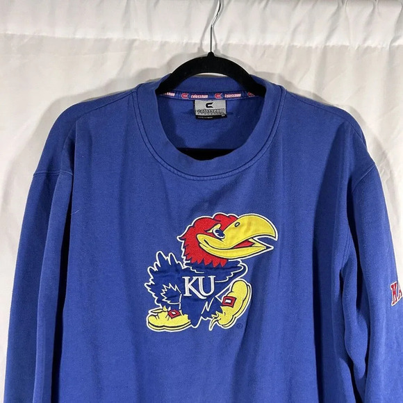 Kansas Jayhawks Sweater Men's Medium Blue Embroidered Colosseum Pullover - Picture 2 of 10